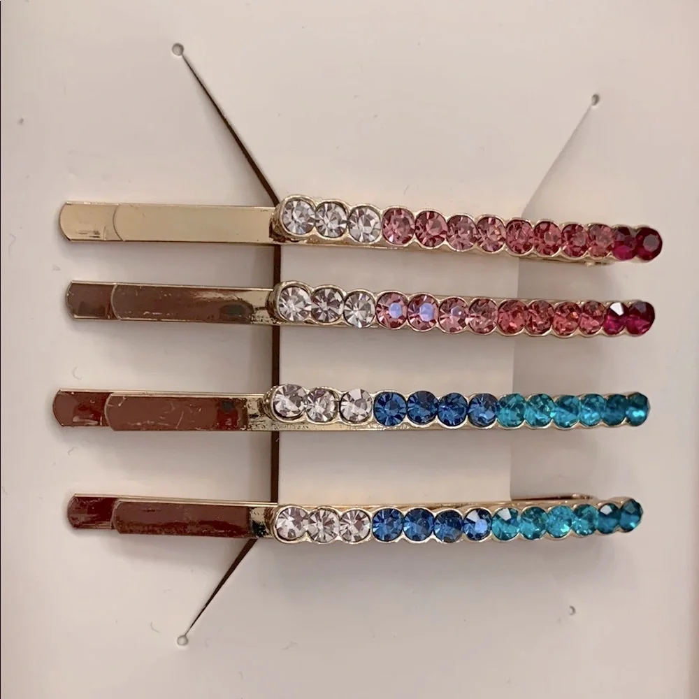 Colorful Rhinestones Gold Bobby Slides Set